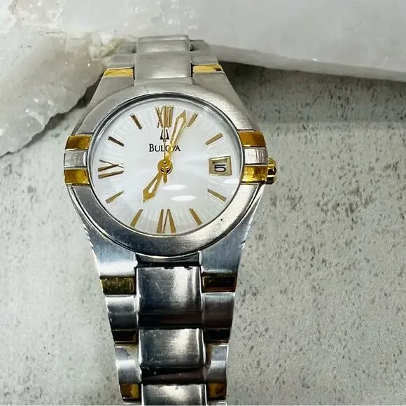 Bulova White 2-Tone Stainless Steel Women's Watch 98U28 6in. - Picture 5 of 15